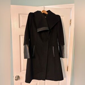 Via Spiga Black Trench Coat with Imitation Leather Accents